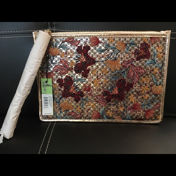 Sam Edelman Zip Tassel Pouch Rose Gold Tapestry - Picture 2 of 7